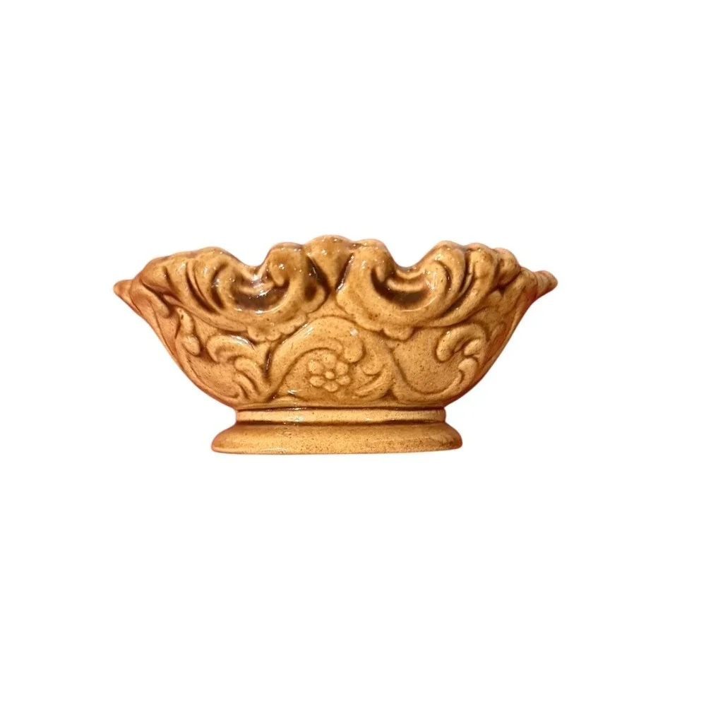 1970s MCM Vtg Ceramic Trinket Soap Dish Embossed Floral Rococo Style‎ 6x4.5